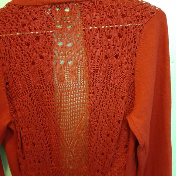 Seventh Avenue Open Cardigan with Lacy Pointelle Back; Size L; Red; Long sleeve - Picture 3 of 4